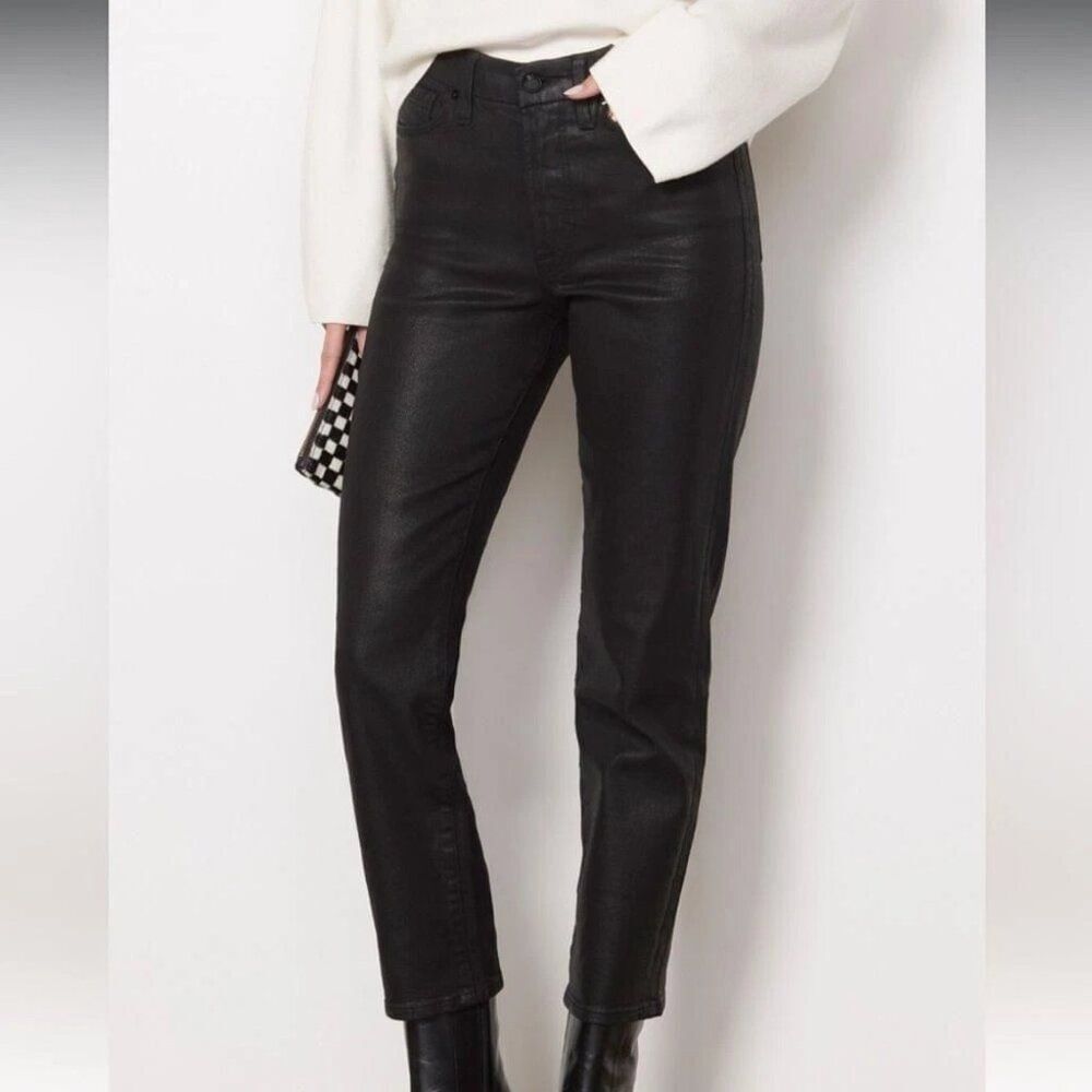 Good American Black Coated Straight Leg Jeans